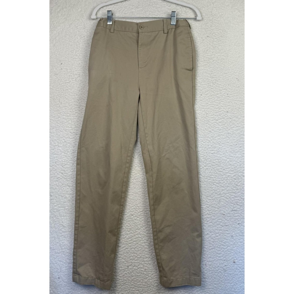 Lands' End Pants Boys 18S Khaki Adjustable Waist‎ Flat Front 100% Cotton Uniform